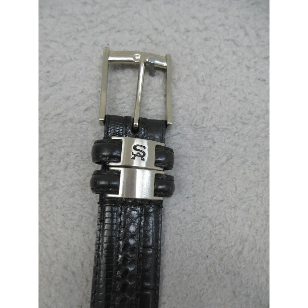 Stacy Adams Leather Belt Mens 40 Black Embossed Dress Adjustable Logo Croc